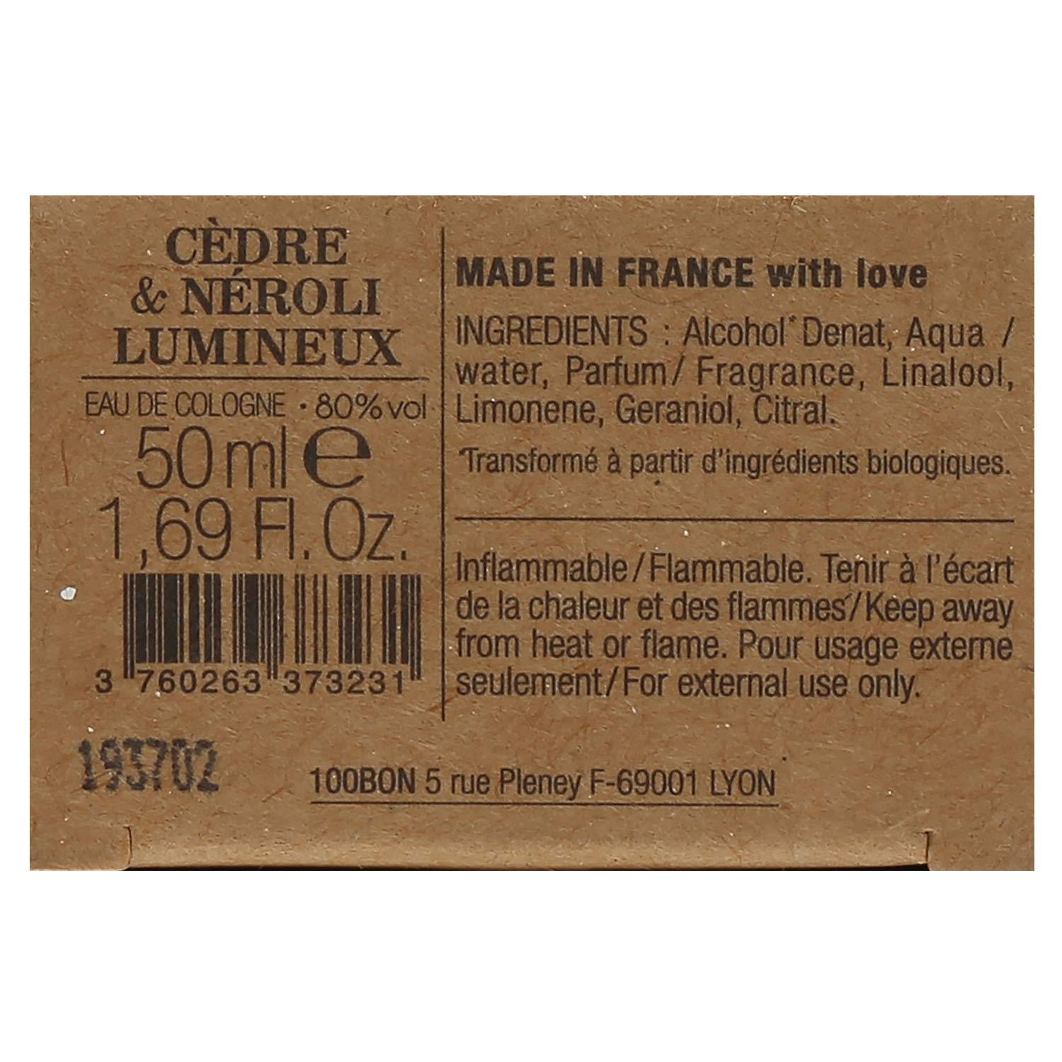100BON Cedre & Neroli Lumineux Unisex Fragrance – Neroli & Cedar Fragrance for Women & Men – Soothing Organic Fragrance with Sensual, Light & Woody Fragrance - 100% Natural Fragrance Sp